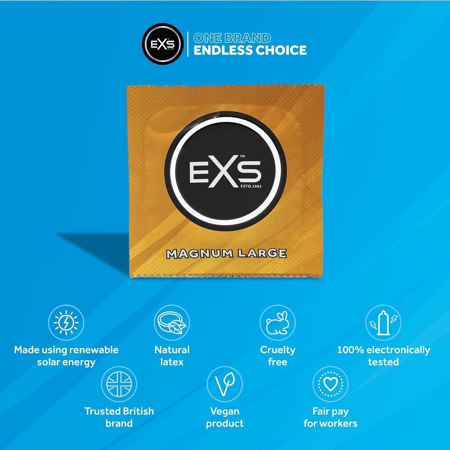 EXS | Magnum Condoms | Natural Latex & Silicone Lubricated | Large Size | Vegan | 48 Pack