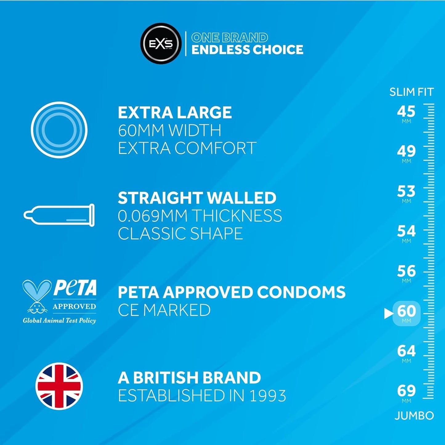 EXS | Magnum Condoms | Natural Latex & Silicone Lubricated | Large Size | Vegan | 48 Pack