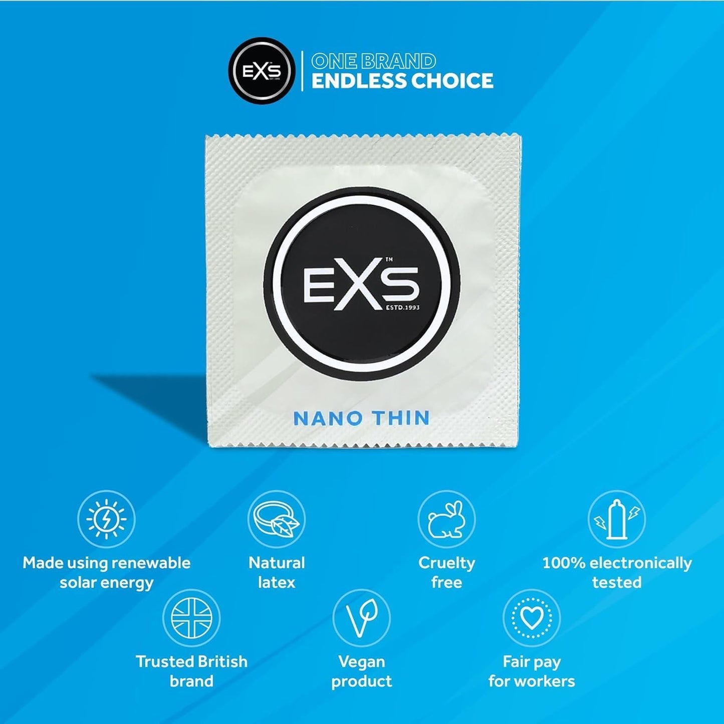 EXS | Nano Thin Condoms | One of The Thinnest Quality Condoms | Vegan | 48 Pack