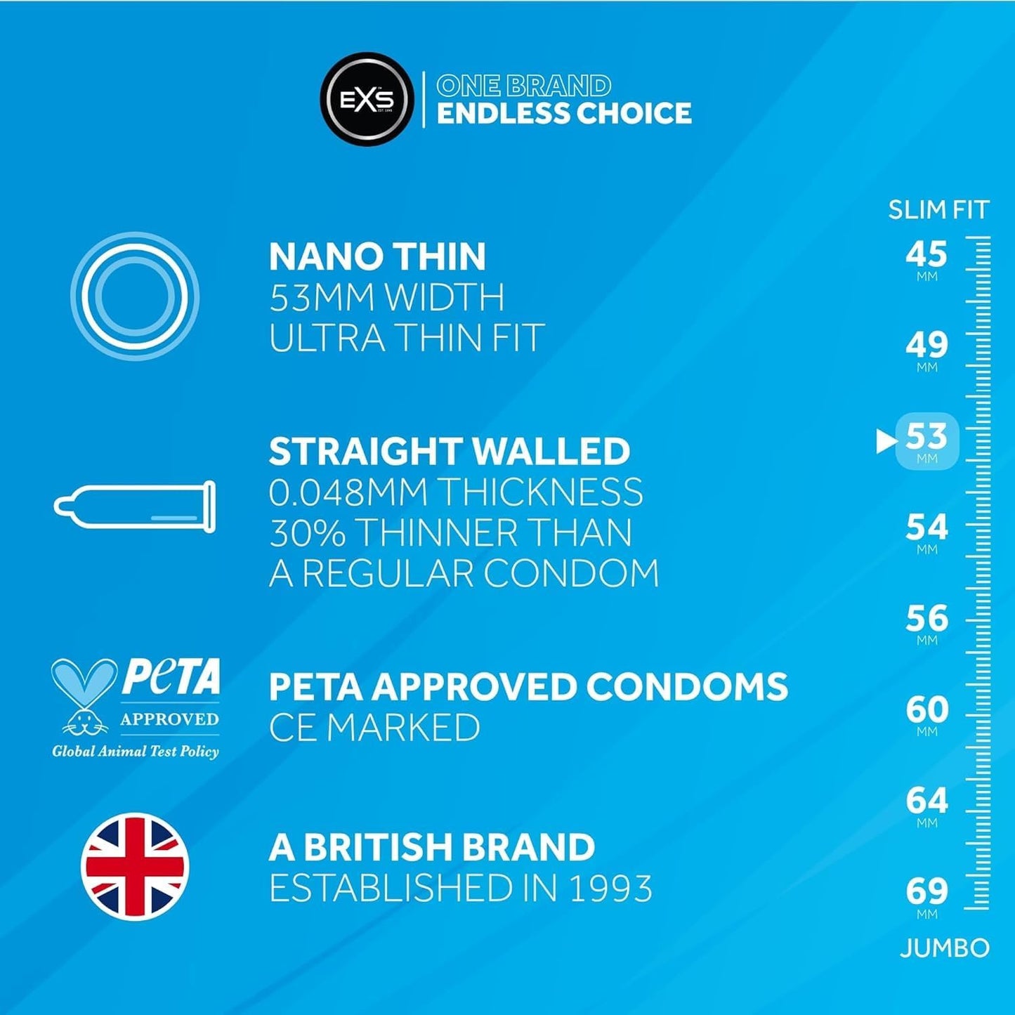 EXS | Nano Thin Condoms | One of The Thinnest Quality Condoms | Vegan | 48 Pack