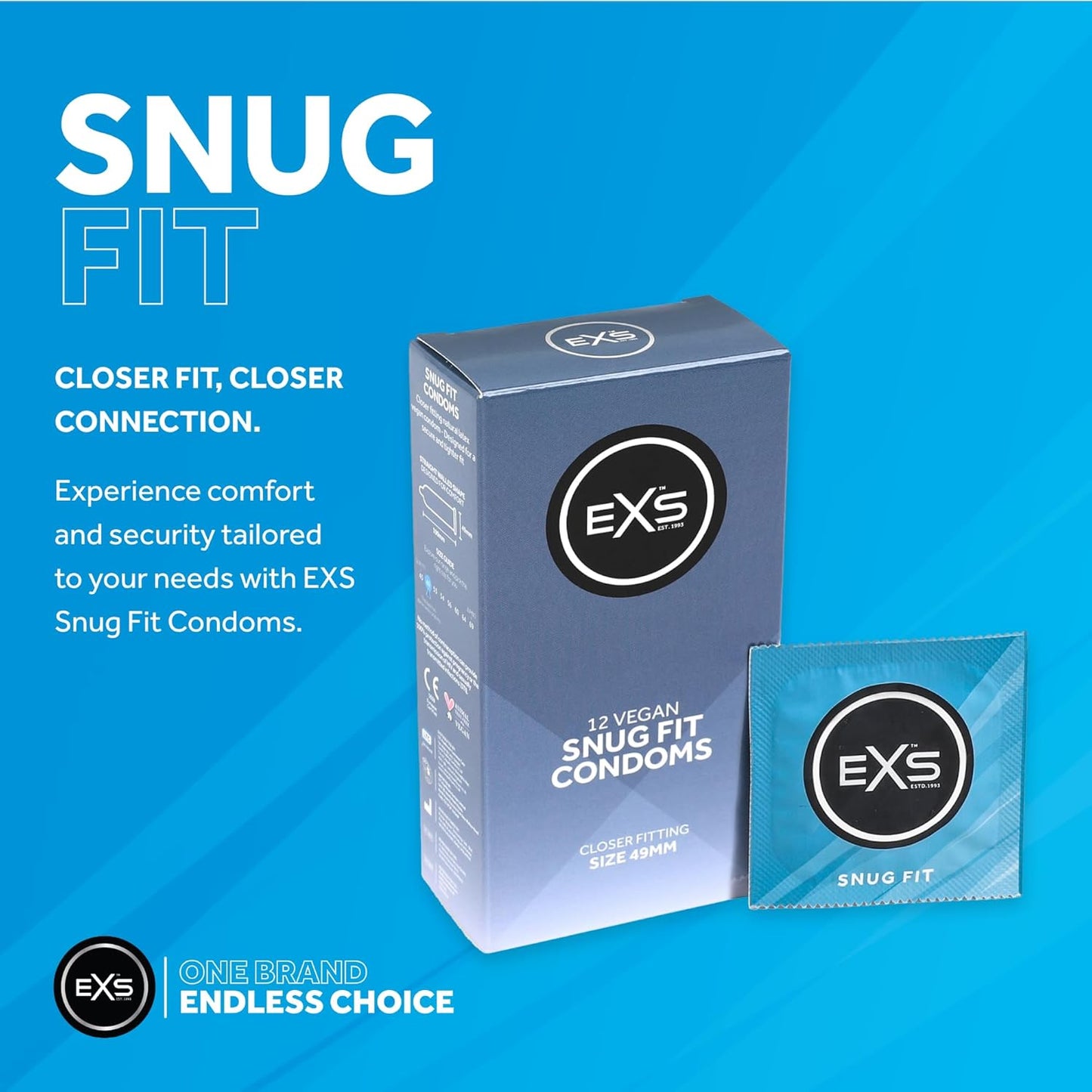 EXS | Snug Fit Condoms | Natural Latex & Tighter More Secure Condom | Vegan