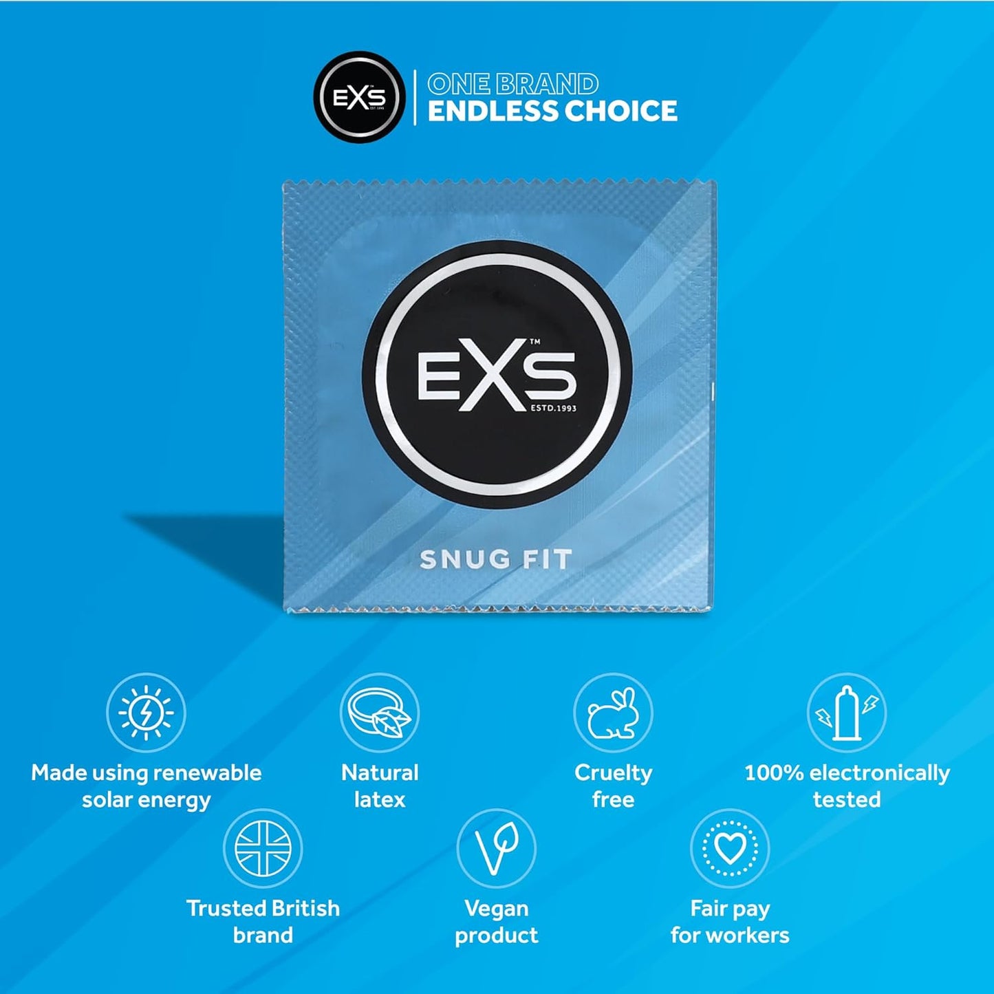 EXS | Snug Fit Condoms | Natural Latex & Tighter More Secure Condom | Vegan | 48 Pack