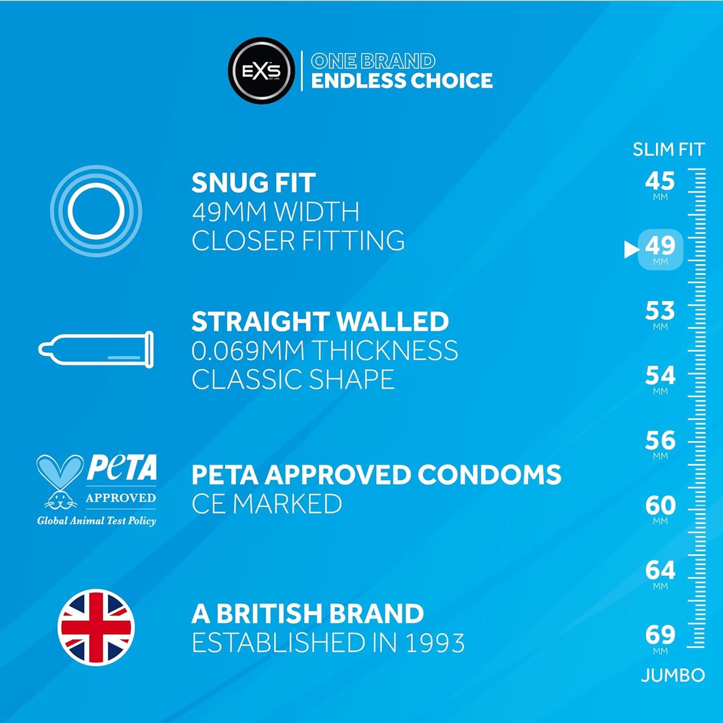EXS | Snug Fit Condoms | Natural Latex & Tighter More Secure Condom | Vegan | 48 Pack