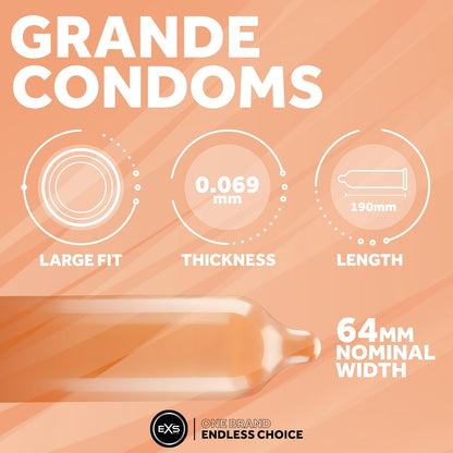 EXS | Grande Extra Large Condoms | Natural Latex &  Condom | Vegan