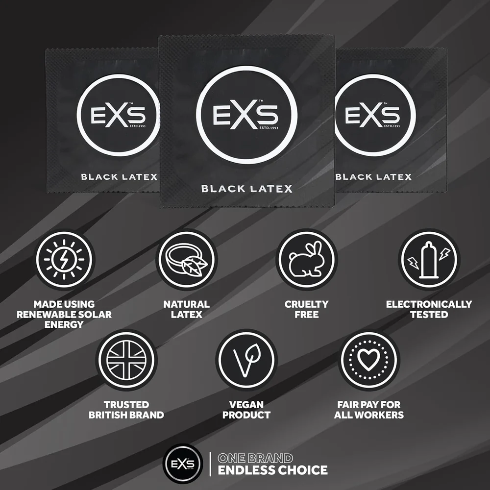 EXS | Black Latex Condoms | Enhance Your Sex Life with Coloured Latex | Vegan