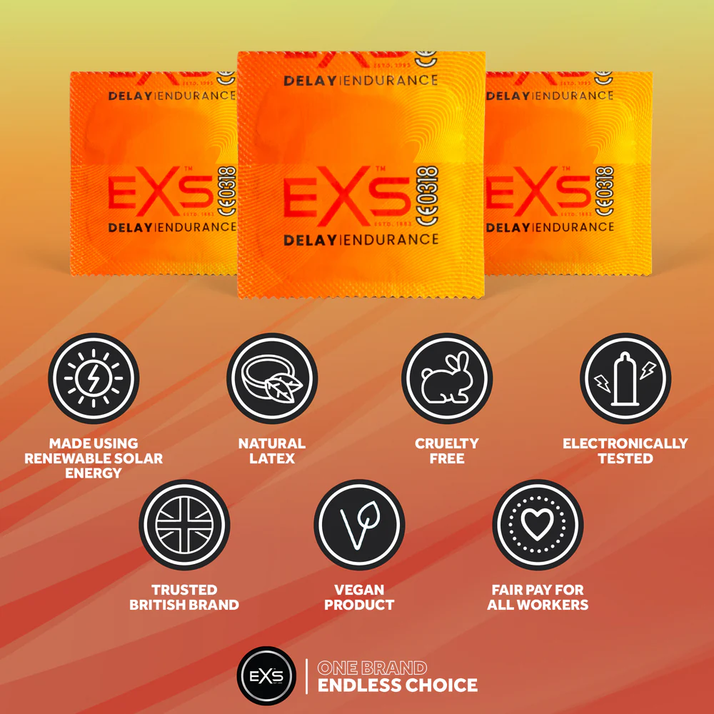 EXS | Delay Condoms | Natural Latex & Silicone Lubricated | Vegan