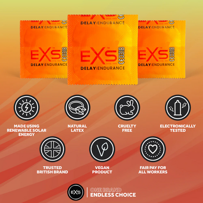 EXS | Delay Condoms | Natural Latex & Silicone Lubricated | Vegan