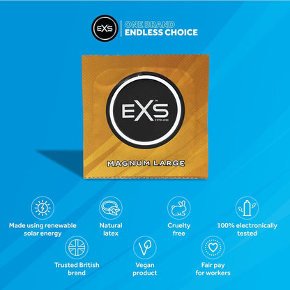 EXS | Magnum Condoms | Natural Latex & Silicone Lubricated | Large Size | Vegan | 48 Pack