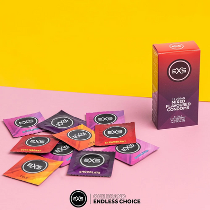 EXS | Mixed Flavoured Condoms | Natural Latex & Silicone Lubricated | Vegan