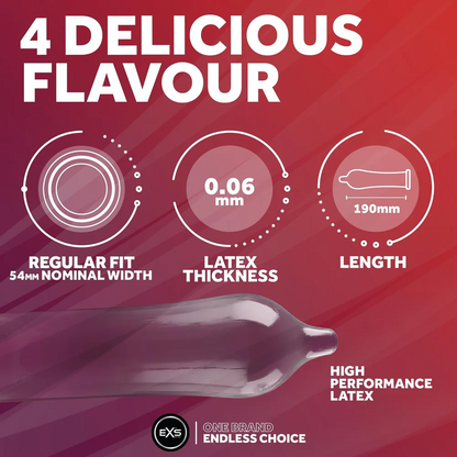 EXS | Mixed Flavoured Condoms | Natural Latex & Silicone Lubricated | Vegan