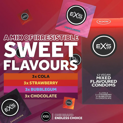 EXS | Mixed Flavoured Condoms | Natural Latex & Silicone Lubricated | Vegan