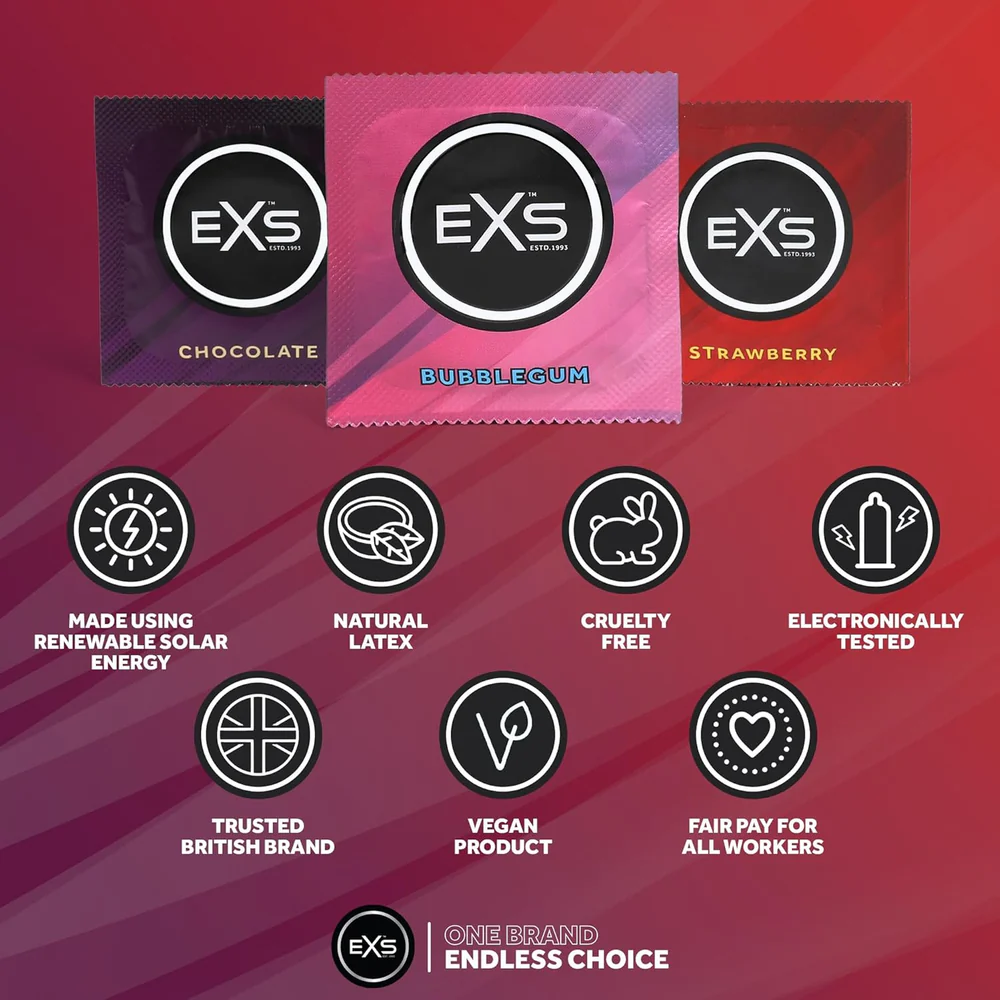 EXS | Mixed Flavoured Condoms | Natural Latex & Silicone Lubricated | Vegan