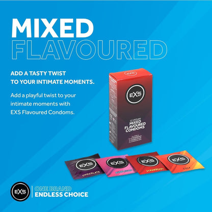 EXS | Mixed Flavoured Condoms | Natural Latex & Silicone Lubricated | Vegan