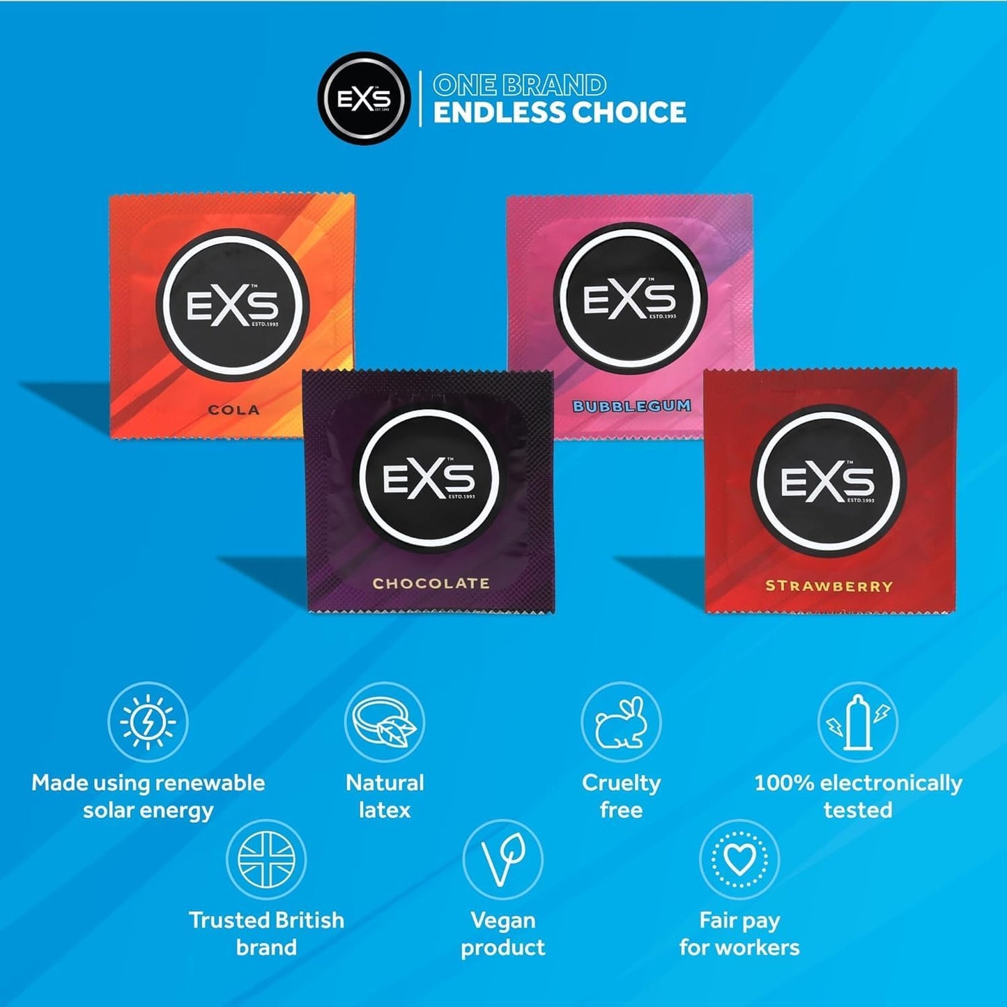 EXS | Mixed Flavoured Condoms | Natural Latex & Silicone Lubricated | Vegan