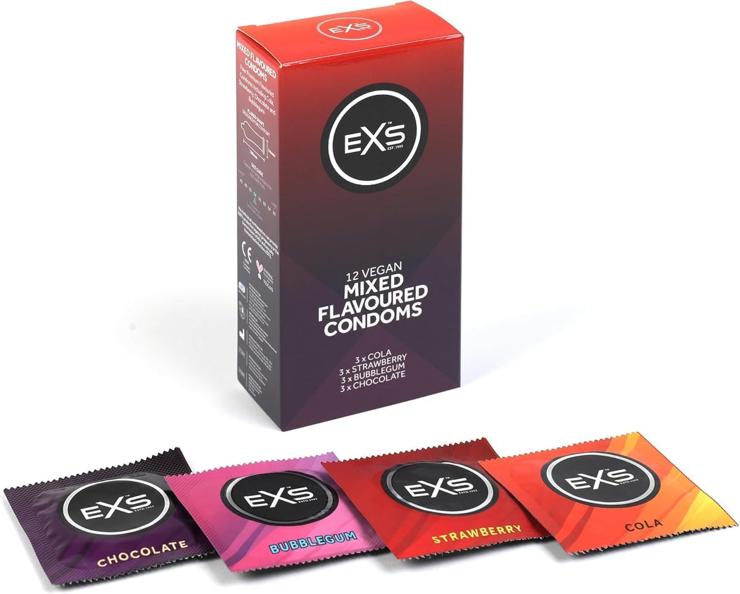EXS | Mixed Flavoured Condoms | Natural Latex & Silicone Lubricated | Vegan
