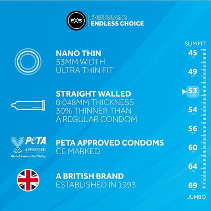 EXS | Nano Thin Condoms | One of The Thinnest Quality Condoms | Vegan | 48 Pack