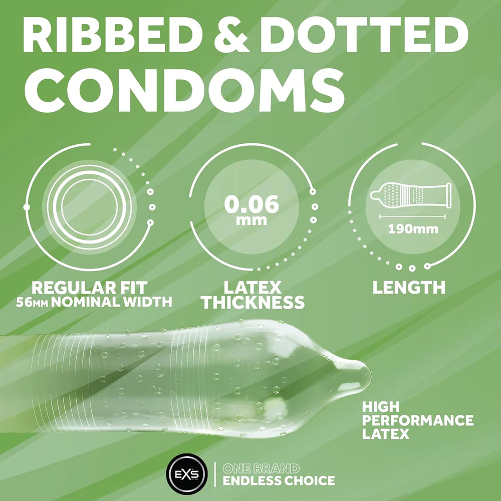 EXS | Textured Condoms | Natural Latex & Silicone Lubricated | Ribbed  EXS  Condoms