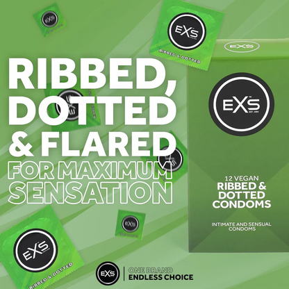 EXS | Textured Condoms | Natural Latex & Silicone Lubricated | Ribbed & Dotted | Vegan
