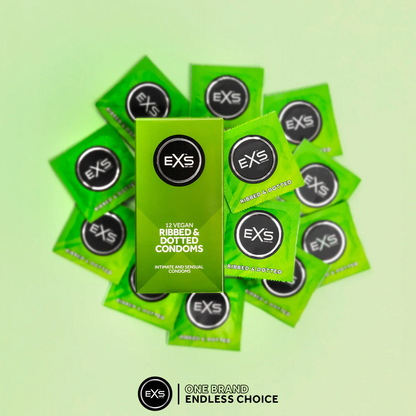 EXS | Textured Condoms | Natural Latex & Silicone Lubricated | Ribbed & Dotted | Vegan