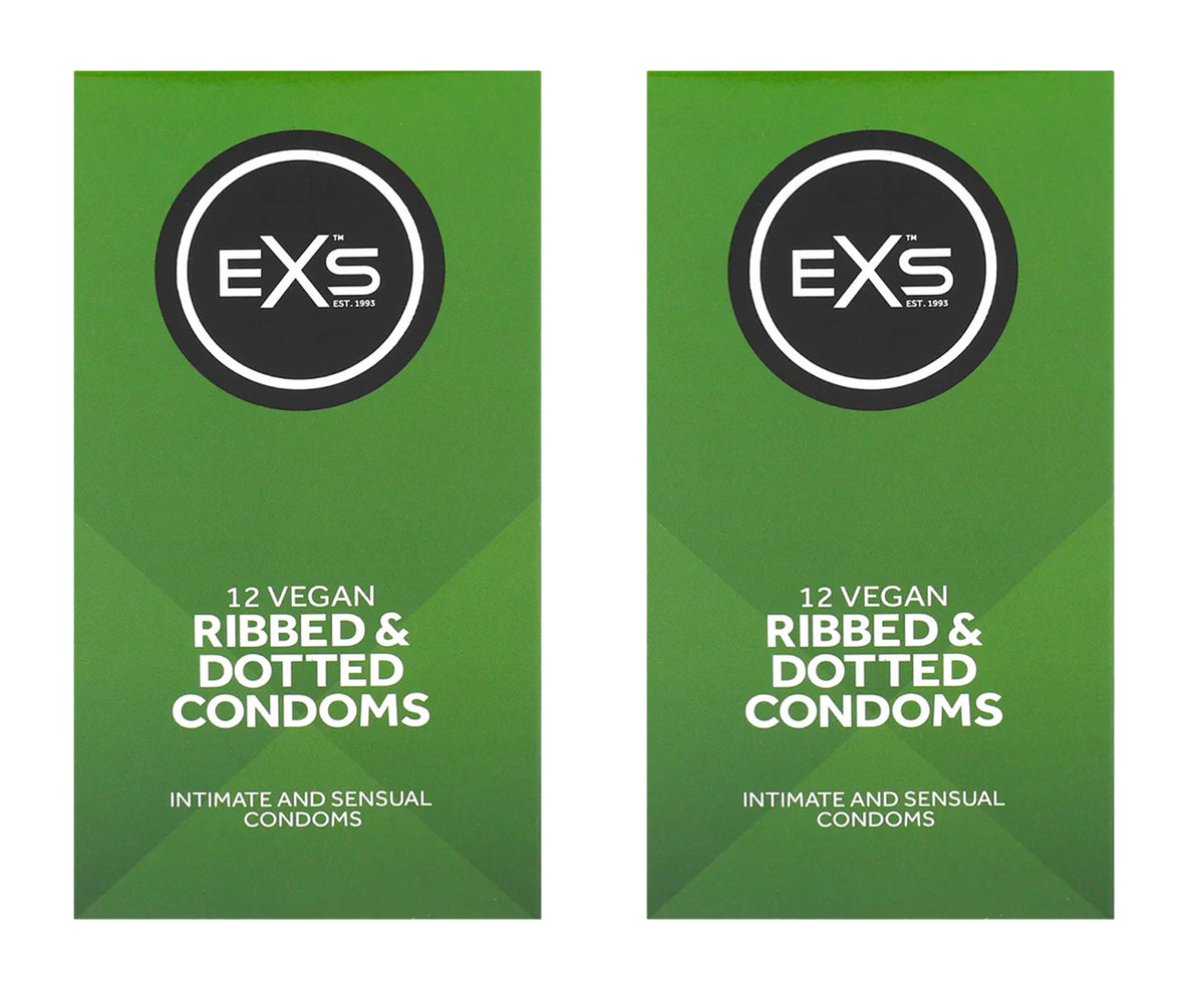 EXS | Textured Condoms | Natural Latex & Silicone Lubricated | Ribbed & Dotted | Vegan