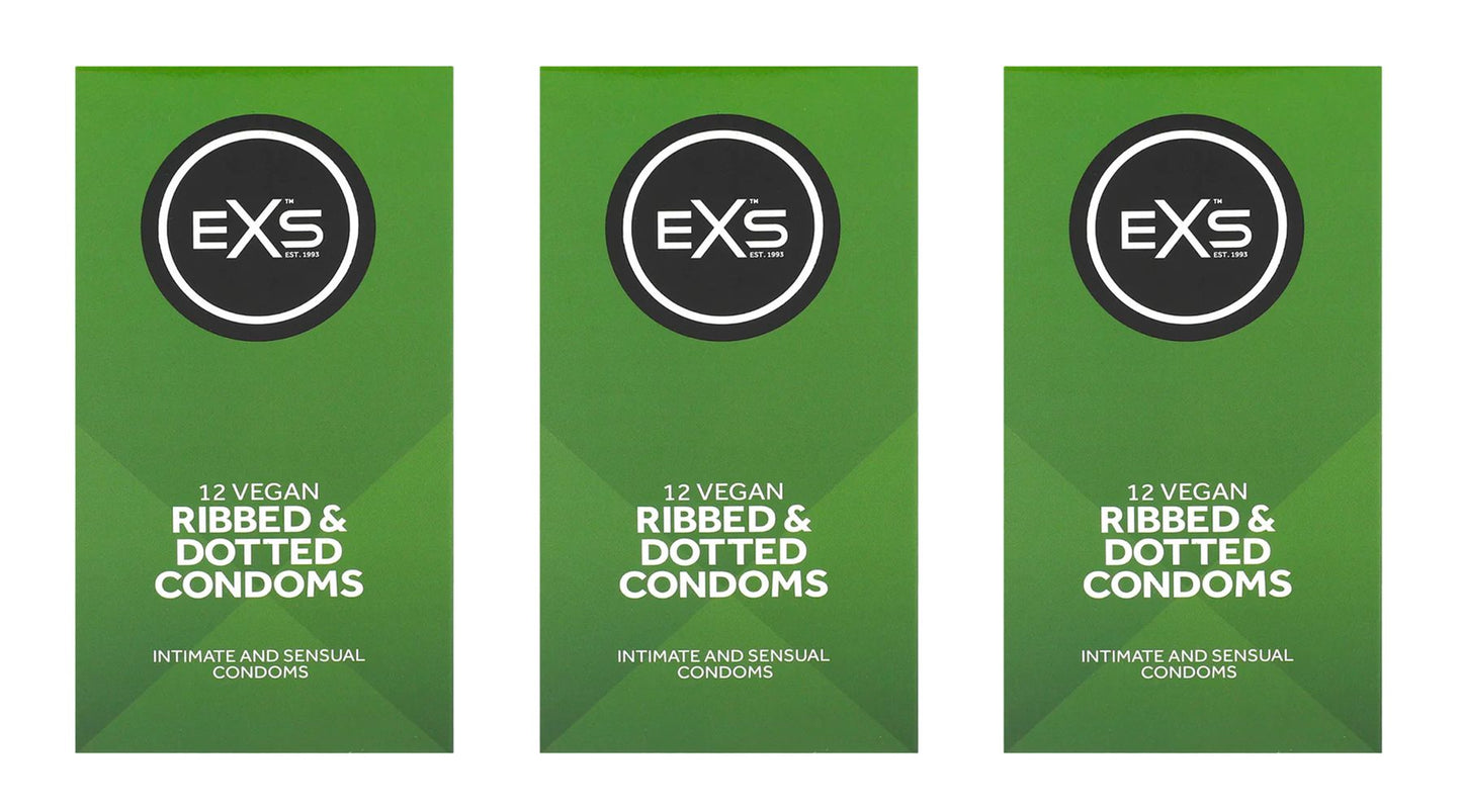 EXS | Textured Condoms | Natural Latex & Silicone Lubricated | Ribbed & Dotted | Vegan