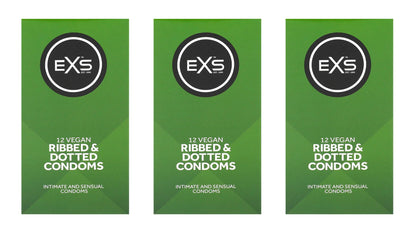 EXS | Textured Condoms | Natural Latex & Silicone Lubricated | Ribbed & Dotted | Vegan