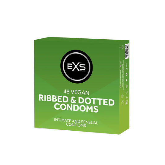 EXS | Textured Condoms | Natural Latex & Silicone Lubricated | Ribbed & Dotted | Vegan | 48 Pack