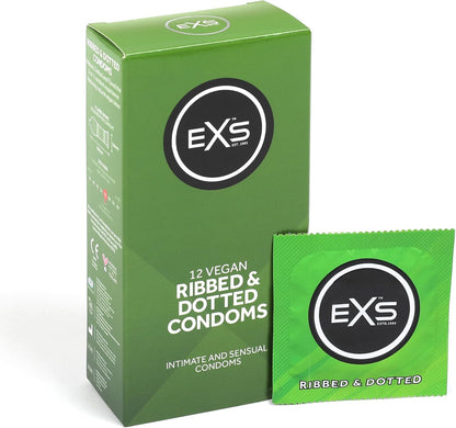 EXS | Textured Condoms | Natural Latex & Silicone Lubricated | Ribbed & Dotted | Vegan