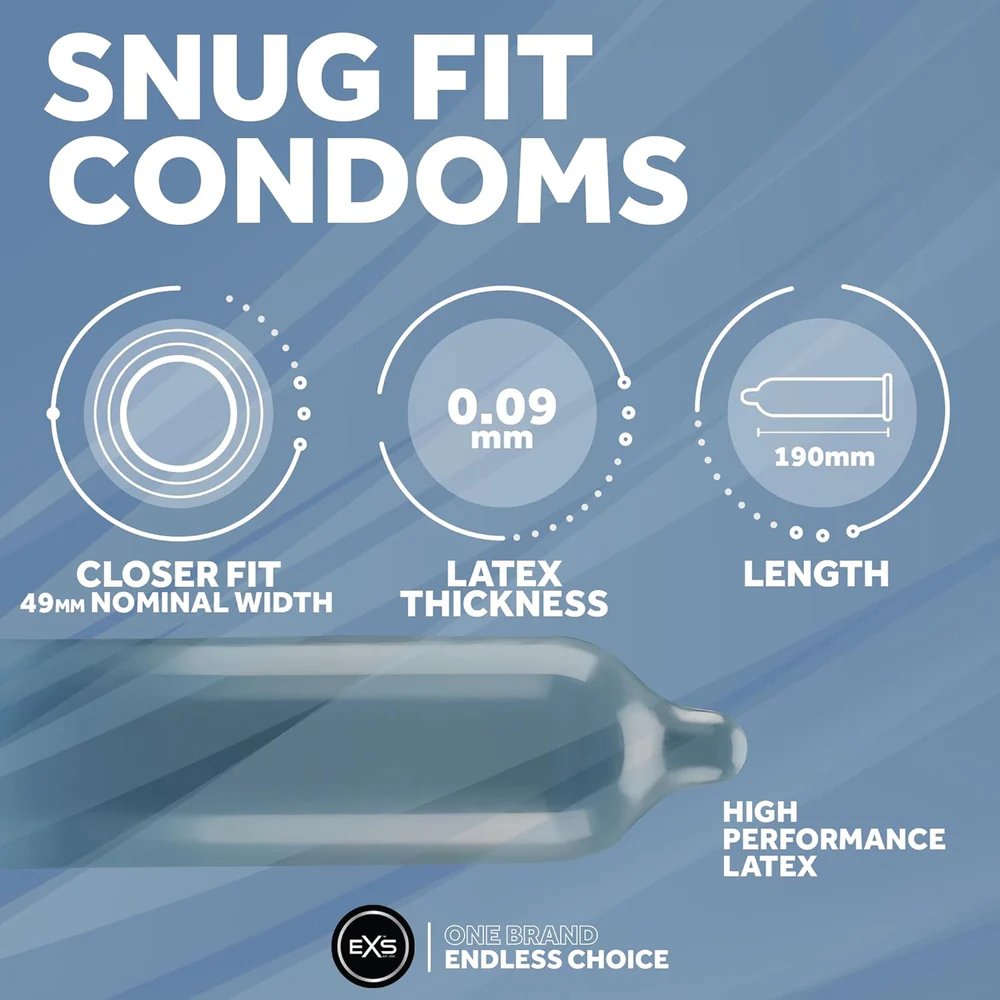 EXS | Snug Fit Condoms | Natural Latex & Tighter More Secure Condom | Vegan