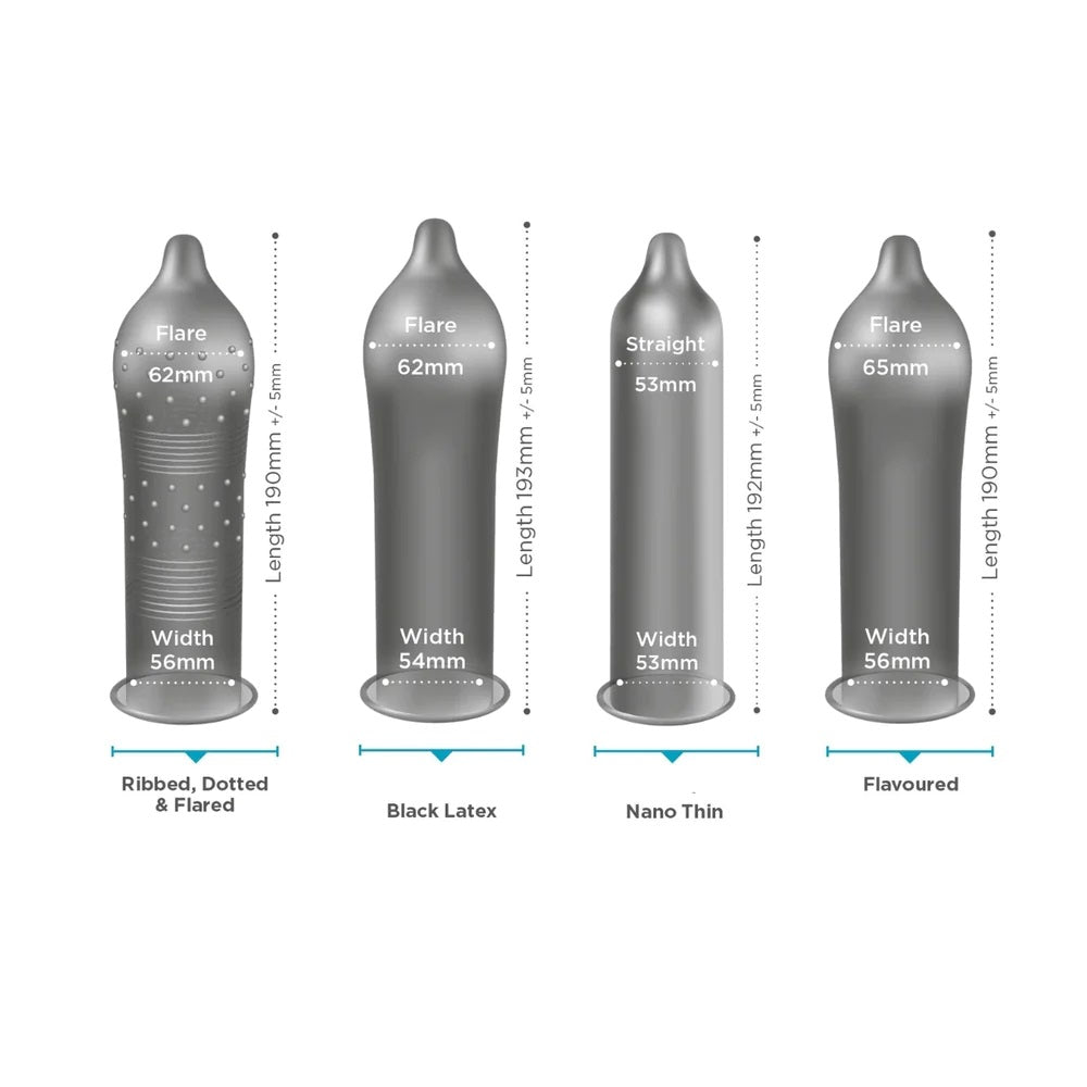 exs condoms sizing chart for variety pack 