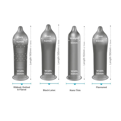 exs condoms sizing chart for variety pack 