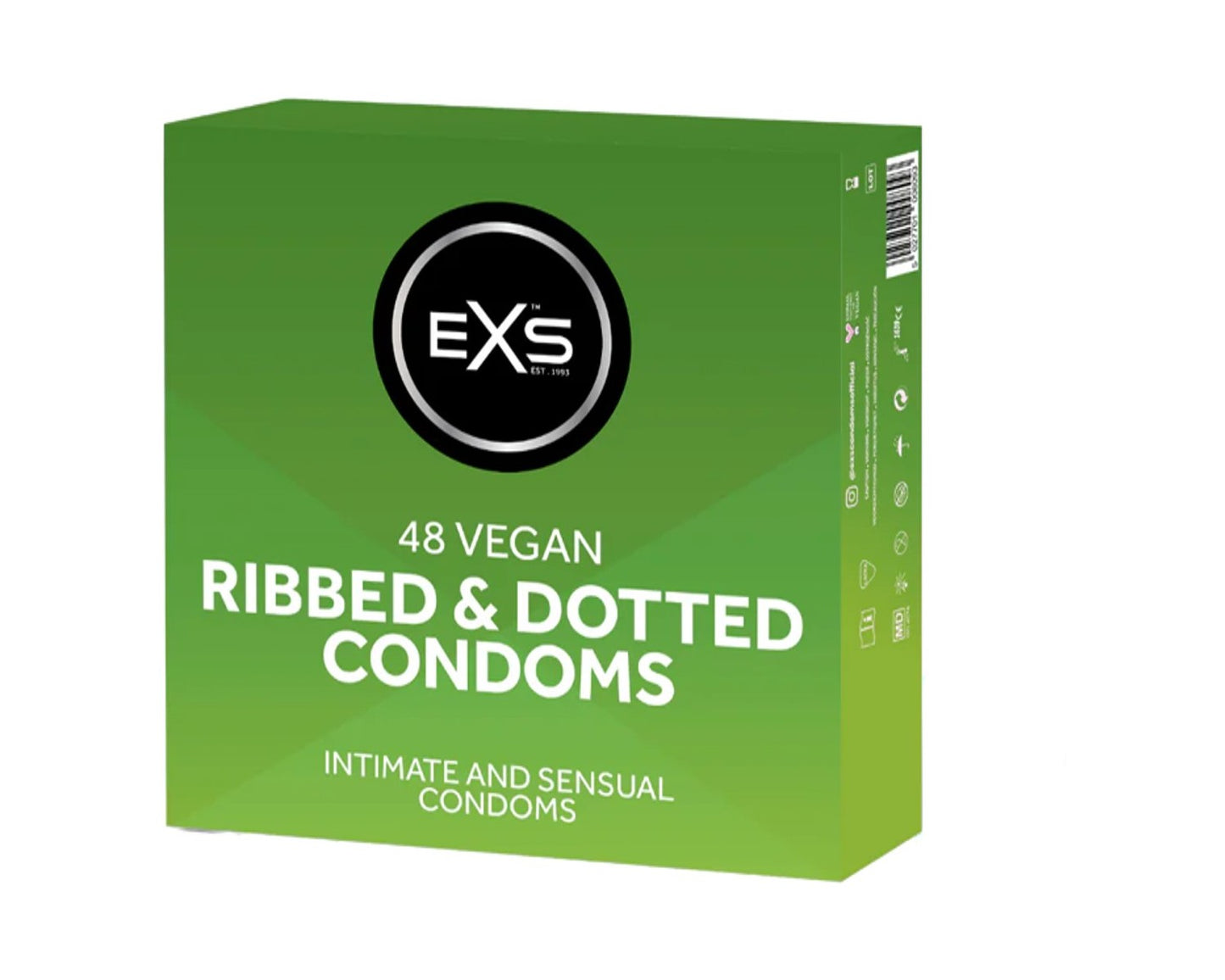 EXS | Textured Condoms | Natural Latex & Silicone Lubricated | Ribbed & Dotted | Vegan | 48 Pack