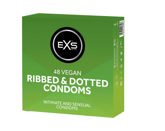 EXS | Textured Condoms | Natural Latex & Silicone Lubricated | Ribbed & Dotted | Vegan | 48 Pack