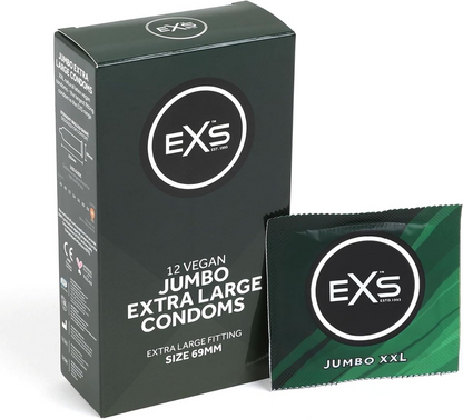 EXS | Jumbo Extra Large Condoms | Natural Latex & Silicone Lubricated | Extra Large Size | Vegan