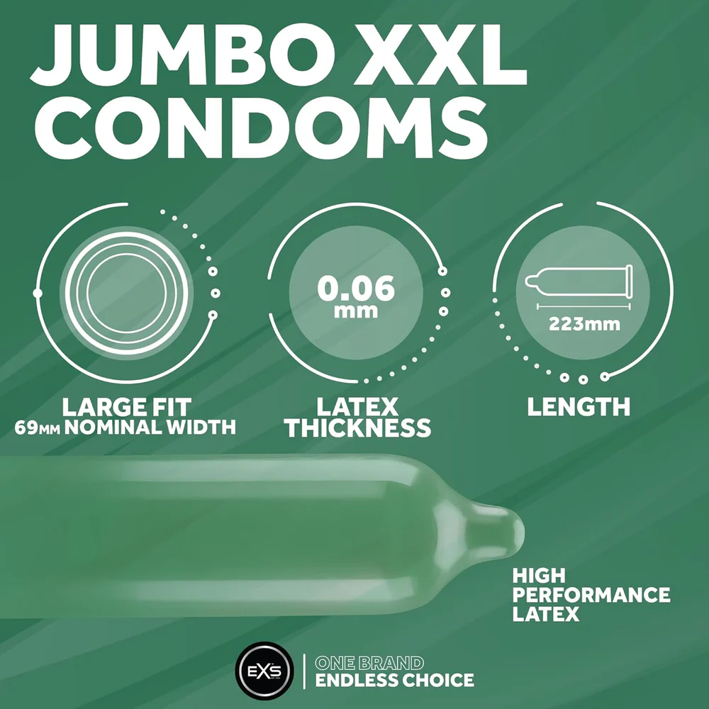 EXS | Jumbo Extra Large Condoms | Natural Latex & Silicone Lubricated | Extra Large Size | Vegan