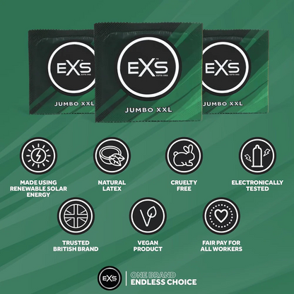 EXS | Jumbo Extra Large Condoms | Natural Latex & Silicone Lubricated | Extra Large Size | Vegan
