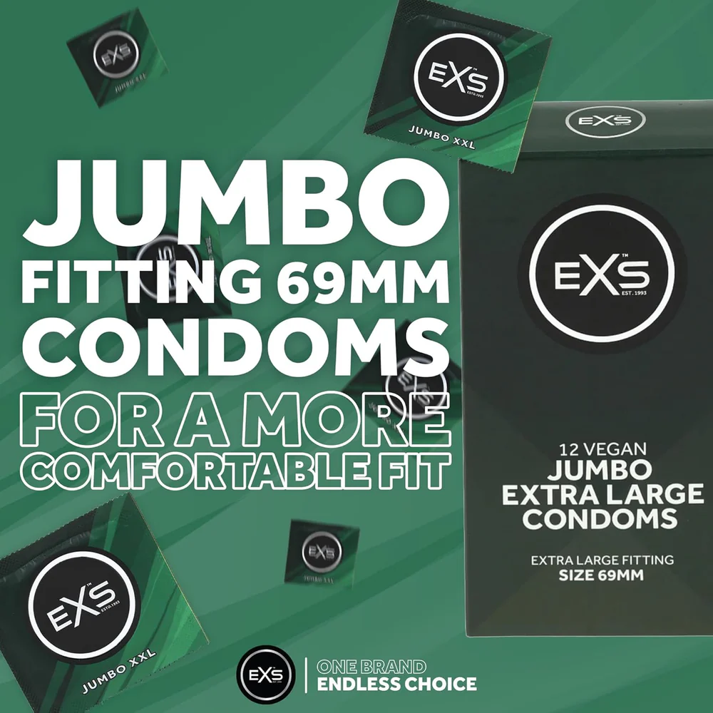 EXS | Jumbo Extra Large Condoms | Natural Latex & Silicone Lubricated | Extra Large Size | Vegan