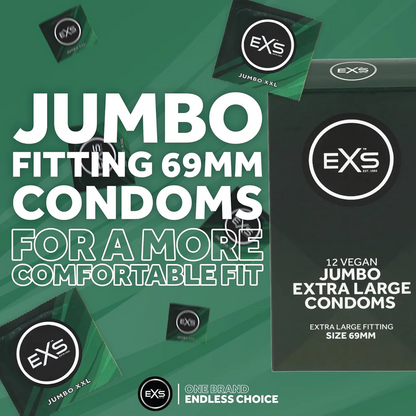 EXS | Jumbo Extra Large Condoms | Natural Latex & Silicone Lubricated | Extra Large Size | Vegan