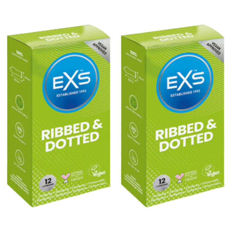 exs condoms two pack of ribbed and dotted