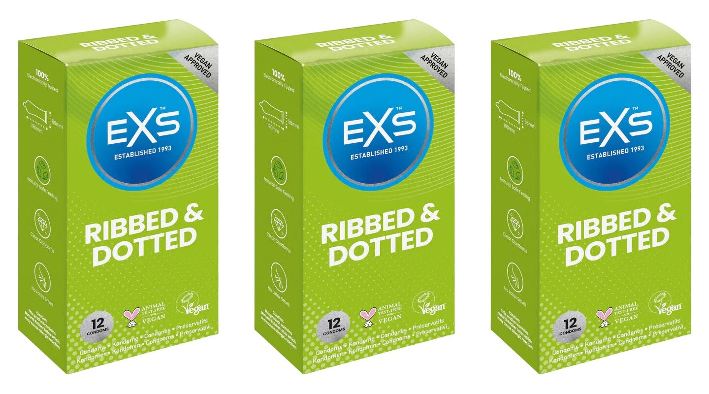 exs condoms ribbed and dotted 3 pack