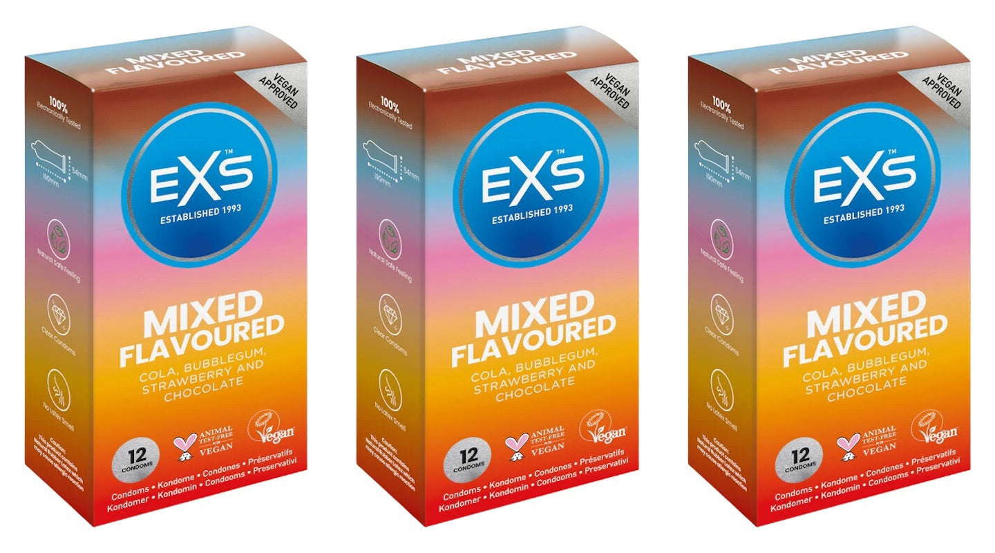 EXS | Mixed Flavoured Condoms | Natural Latex & Silicone Lubricated | Vegan