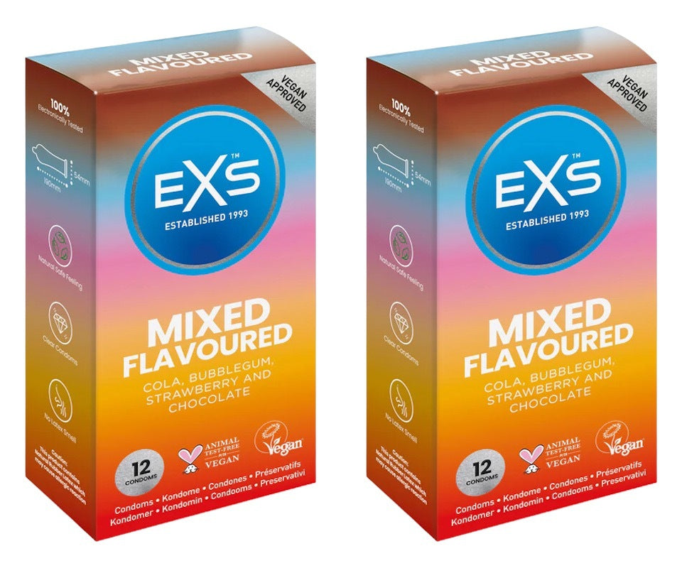 EXS | Mixed Flavoured Condoms | Natural Latex & Silicone Lubricated | Vegan